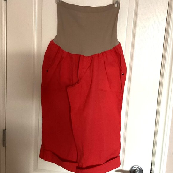 Motherhood Maternity Women's Cropped Pants Red Roll-up Legs Pockets Pull-on - Picture 1 of 8